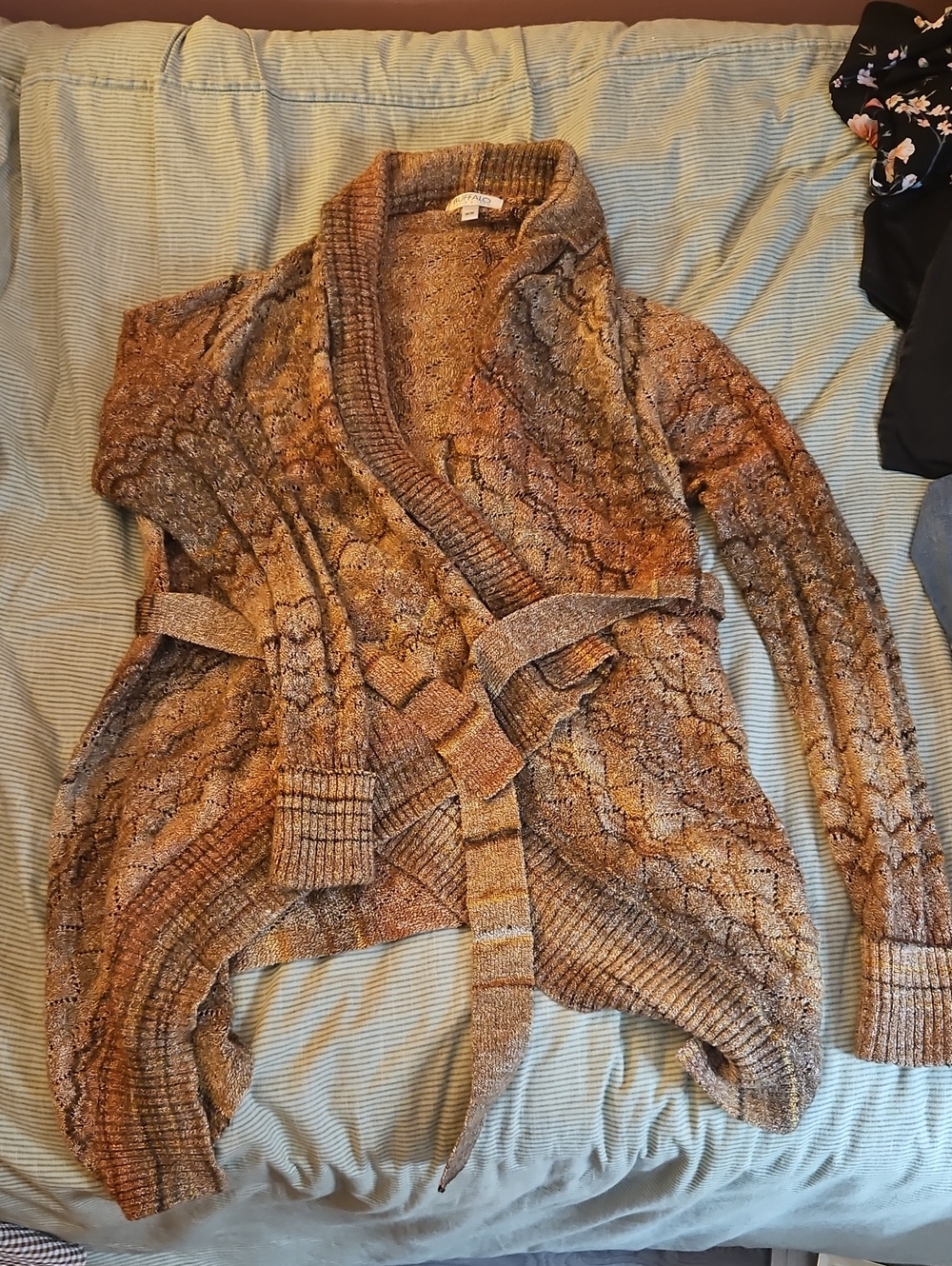 Buffalo David Bitton Brown Marled Belted Shawl Cardigan